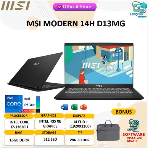 Msi modern 14H D13MG core i7 13620h 16gb 1TBssd win11+office 14fhd+ NON  PROMO, 16GB/512SSD di Laptop Grosir Id Tokopedia