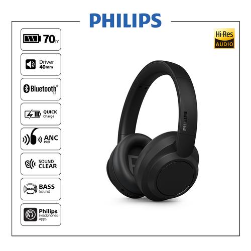 Philips Draadloze Over-Ear Hoofdtelefoon, Noise Cancelling Hoofdtelefoon, Noise Cancellation Pro, Draadloze Over-Ear Hoofdtelefoon Volwassenen, Dual Mic, Bluetooth, 27 uur Speeltijd, Lightweight Zwart