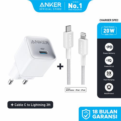 Promo Anker Wall Charger Adaptor Kabel for iPhone 14 13 12 11 X 20W 30W