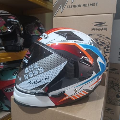 Jual Zeus ZS611C motip White TT29 Gray red Helm Zeus Full Face 611C