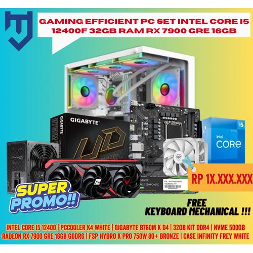 Jual Gaming Efficient PC Set Intel Core I5 12400F 32GB RAM RX 7900 GRE ...