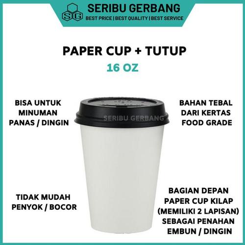 Jual 50Pc Paper Cup Polos 16Oz + Tutup Gelas Foam Kertas Kopi Coffee ...