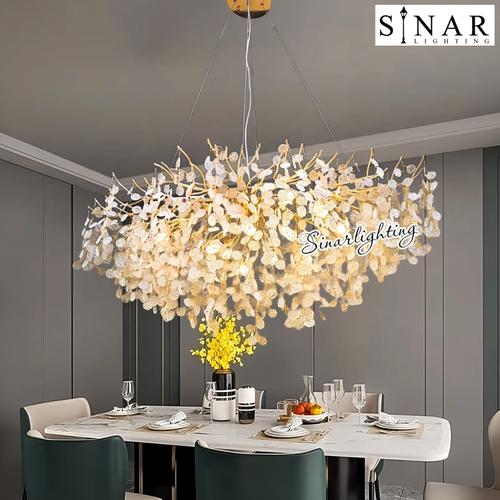 Jual Lampu gantung Modern gold Ranting coin daun Panjang 120/150/180 cm ...