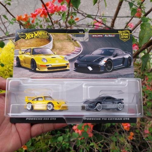 Pack De 2 Voitures Hot Wheels 1/64 - Porsche 993 GT2 + Porsche 718 Cayman GT4 - Modèles 2024 - Boîte Fermée
