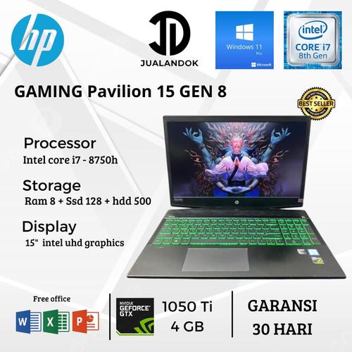 Laptop HP Pavilion Gaming 15 Core i7 Gen RAM 16GB SSD 128GB HDD  500GB 15 inch Nvidia GTX 1050 Ti 4GB Windows 11 Pro di Jualandok