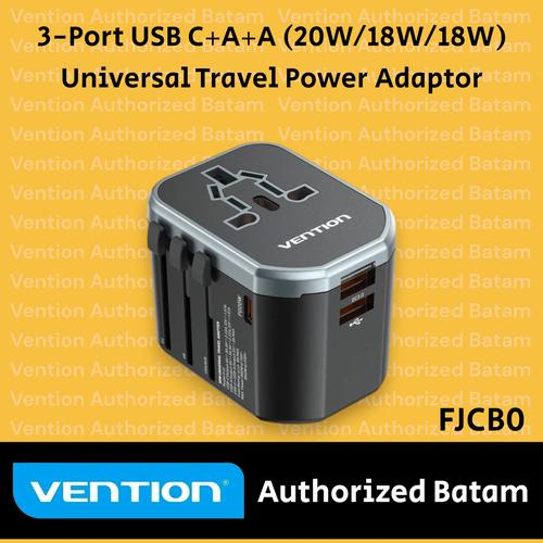 Jual VENTION FJC 3-Port 2xUSB-A + 1xUSB Type-C Universal Plug Travel ...