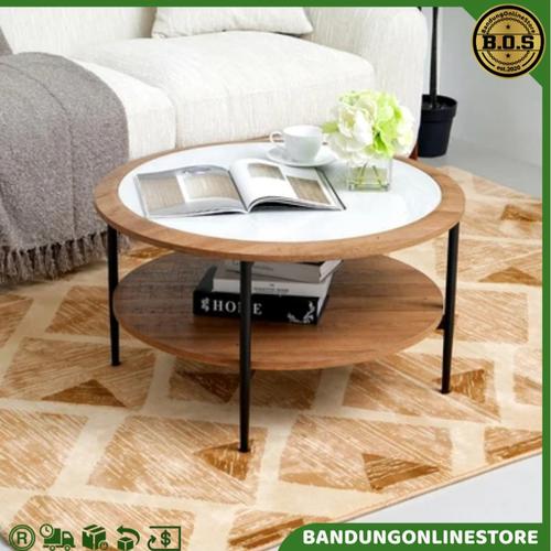 Jual Meja Tamu Kaca Minimalis Bulat Cokelat Walnut Informa Victory ...
