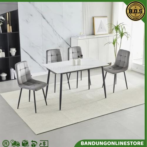 Jual Set Meja Makan Keramik Motif Marmer Dengan 4 Kursi Putih Informa ...