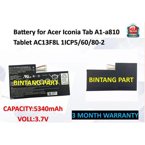 Akku-Ersatz Für Acer Iconia Tab A1-A810 – 3,75V 5340mAh (Originalteil AC13F8L)