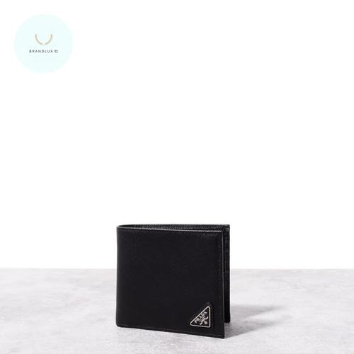 Promo Prada Triangle logo bifold wallet saffiano leather Black