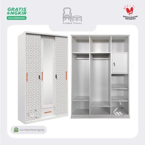 Jual Lemari Pakaian Besi 3 pintu Geser Sliding Cermin Laci Vector SLSW ...