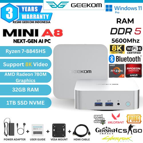 Promo Geekom A8 Mini PC AMD Ryzen 7 8845HS 32GB Ram DDR5/1TB SSD ...