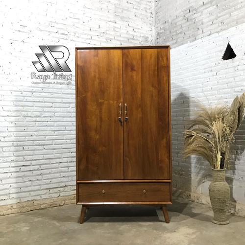 Jual Lemari Baju 2 Pintu Minimalis Modern Kaki Retro Kayu Jati Lemari