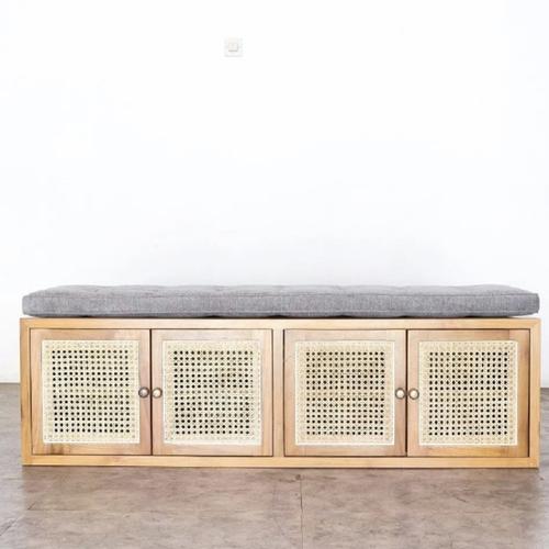 Jual bench jati kombinasi rotan modern cabinet sepatu kayu jati solid ...