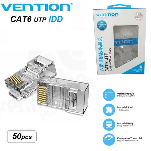 Jual Vention Konektor RJ45 Cat6 UTP / FTP Modular Plug 50pcs - Cat6 FTP ...