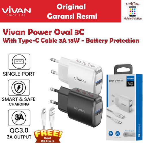 Jual Charger Vivan Power Oval 3C - 3A 18W - Free Kabel Type-C Quick ...