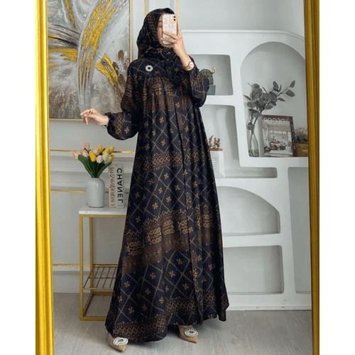 Jual baju gamis wanita terbaru 2024 set hijab simpel elegan - Cokelat
