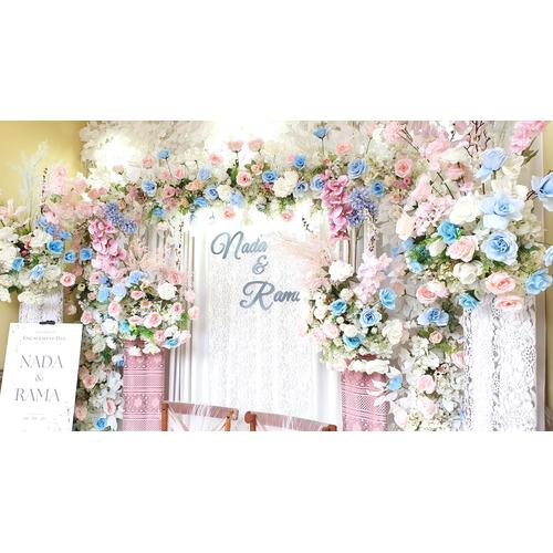 Jual Dekorasi Gawangan Pastel Blue, Backdrop Lamaran, Tunangan - Kota