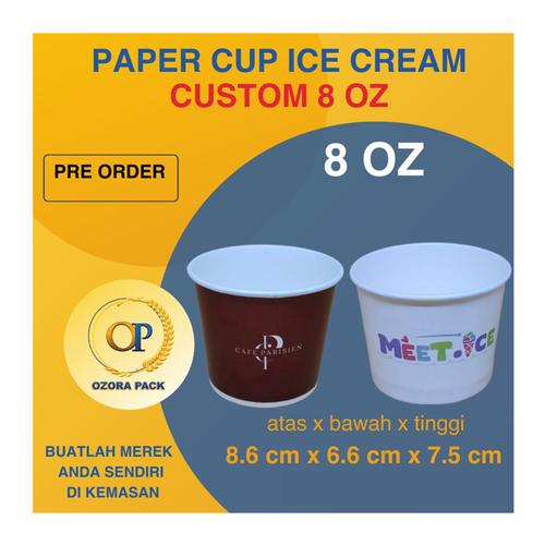 Jual Custom Printing Sablon Paper Cup Ice Cream 8 Oz / Cup Ice Cream 8 ...