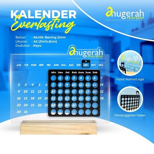 Jual Kalender Meja Akrilik Everlaseting / Kalender Abadi Stand Kayu