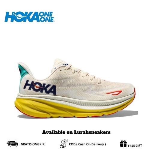 Promo Hoka Clifton 9 Road Running Shoes Eggnog /Passion Fruit Eggnog, 44 Kota Tangerang