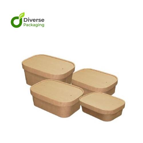 Jual Rectangular Paper Bowl + Lid / Kraft Series/ 500ml 650ml 750ml ...