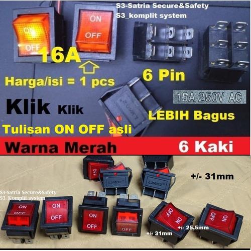 Jual LYADZ 16A saklar tombol On off ROCKER SWITCH 6 PIN kaki besar 6P 6 ...