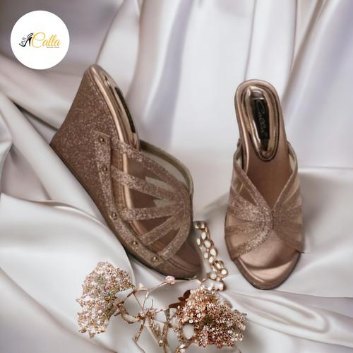 KW9G-Kelom Wedges Pesta/Wedding9cm-Rose Gold-Bahan Jala Polos&Glitter  Rose Gold, 36 di Toko Calla Wedding Shoes Tokopedia