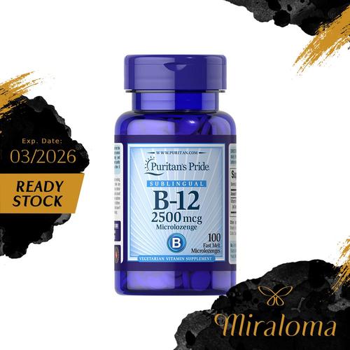 Jual Puritan Vitamin B12 2500 mcg Sublingual 100 Microlozenge B12 complex Kab. Sidoarjo