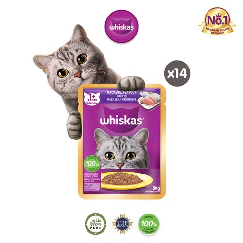 Promo WHISKAS Makanan Kucing Basah Pouch 80gr Isi 14 Mackerel