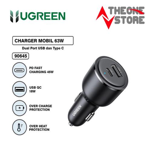 Chargeur Allume-Cigare UGREEN 63W USB-C - 45W PPS/30W PD - Pour IPhone, Galaxy, MacBook