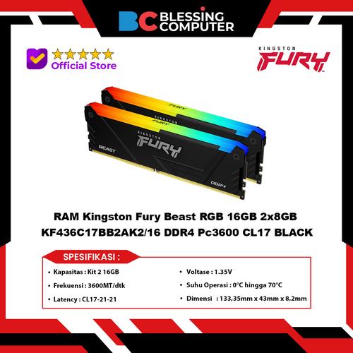 Promo RAM Kingston Fury Beast RGB 16GB 2x8GB KF436C17BB2AK2/16 DDR4