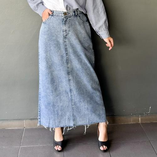 Promo Rok Jeans Panjang 85cm Fit L Lezahrasignature Rawis Bawah Long ...