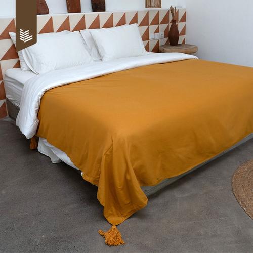 Promo IndoLinen Blanket Cotton Linen Throw with Tassel khaki Kota