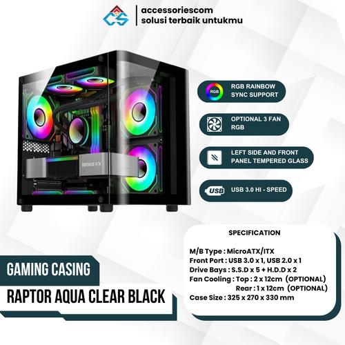Jual Casing Gaming Raptor Aqua Clear Series Black M-ATX / ITX - Casing ...