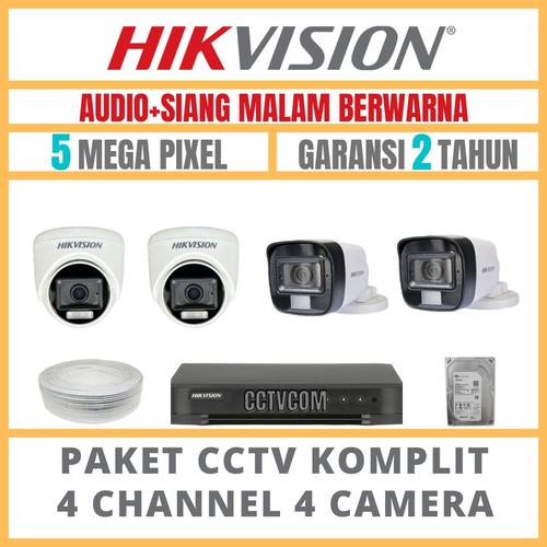 Promo PAKET CCTV HIKVISION 5MP 4 CHANNEL 4 CAMERA 5MP COLORFULL SIANG ...