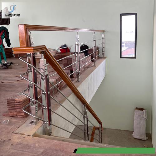 Jual Railing Tangga Stainless Motif kayu + Pipa Stainless sus 304 ...