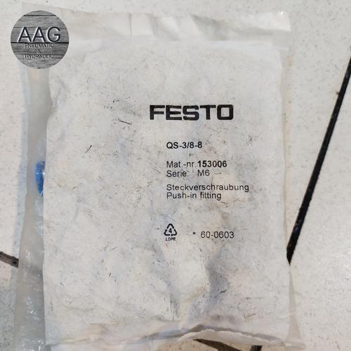 Jual FESTO QS-3/8-8 153006 Push-in fitting drat 3/8" selang 8mm ...