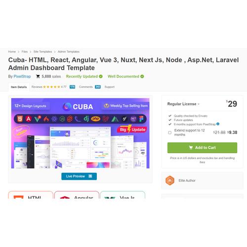 Jual Template site Cuba HTML, React, Angular, Vue 3, Nuxt, Next