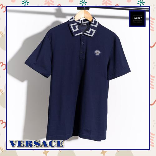 Jual Versace Greca Logo Polo Shirt in Blue M Jakarta Timur