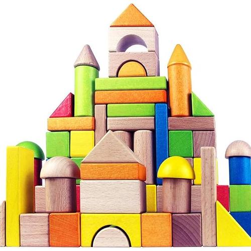 Jual Migargle Wooden Building Blocks Set Kids Rainbow Stacker Stacking ...