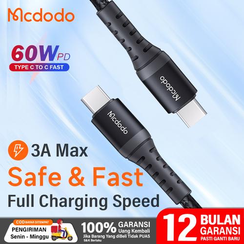 MCDODO 60W USB-C To Type-C Fast Charging Cable (3A PD) – 3FT/6FT, Braided, Black - View #2