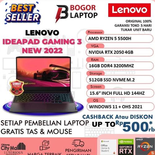 Jual Laptop Gaming Murah Lenovo Ideapad GAMING 3 Amd Ryzen 5 5500H 16gb