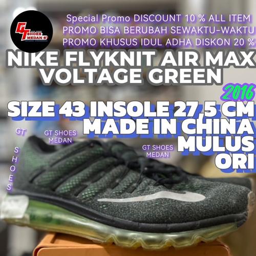 Jual Nike Flyknit Air max 2016 Voltage Green size 43 insole 27,5