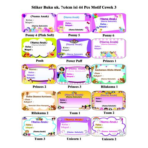 Jual Stiker buku Motif Cewek 3 uk.7x4/Label Buku/Stiker Nama Buku/Label ...