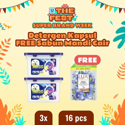 Promo Rinso Kapsul Lavender Fresh 168g isi 2 FREE Lux Bluebell