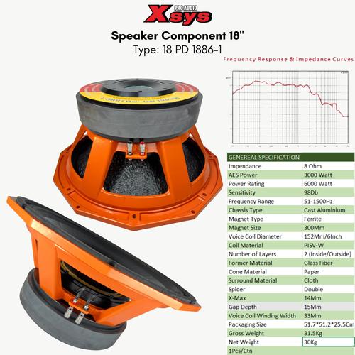 Jual SPEAKER KOMPONEN 18INCH XSYS DOUBLE MAGNET PD 1886-1 COIL 6