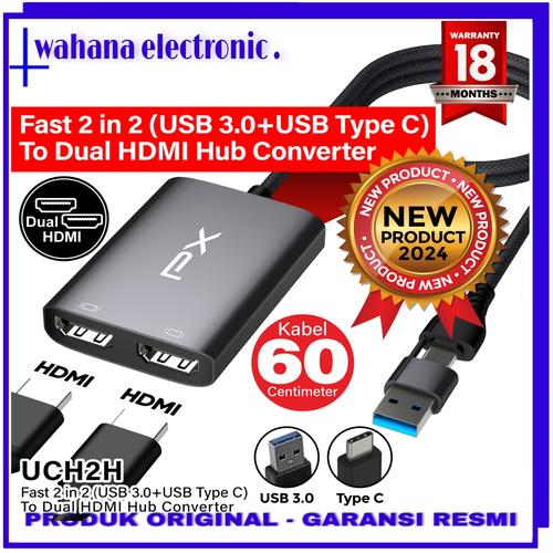 Jual PX USB HUB UCH-2H TYPE C TO DUAL HDMI CONVERTER ADAPTER HUB PX ...