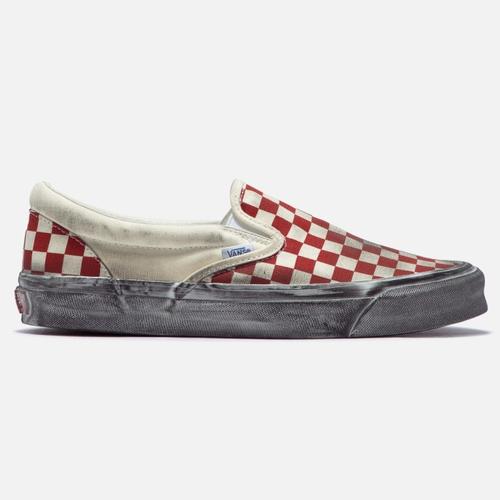 Promo Vans Vault Slip On OG LX Stressed Checkerboard Red White