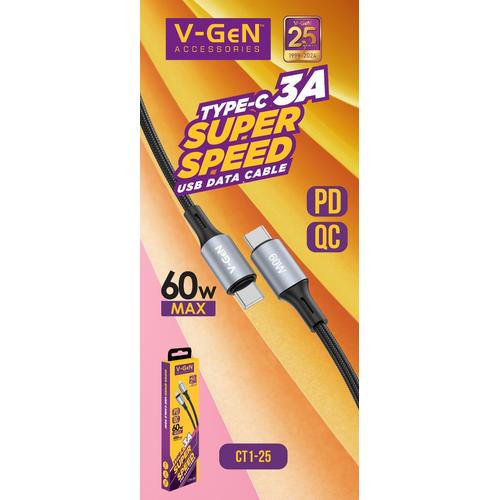 Jual Kabel Data USB V-GeN CT1-25 Super Fast Charging 60W 3A QC PD Type ...